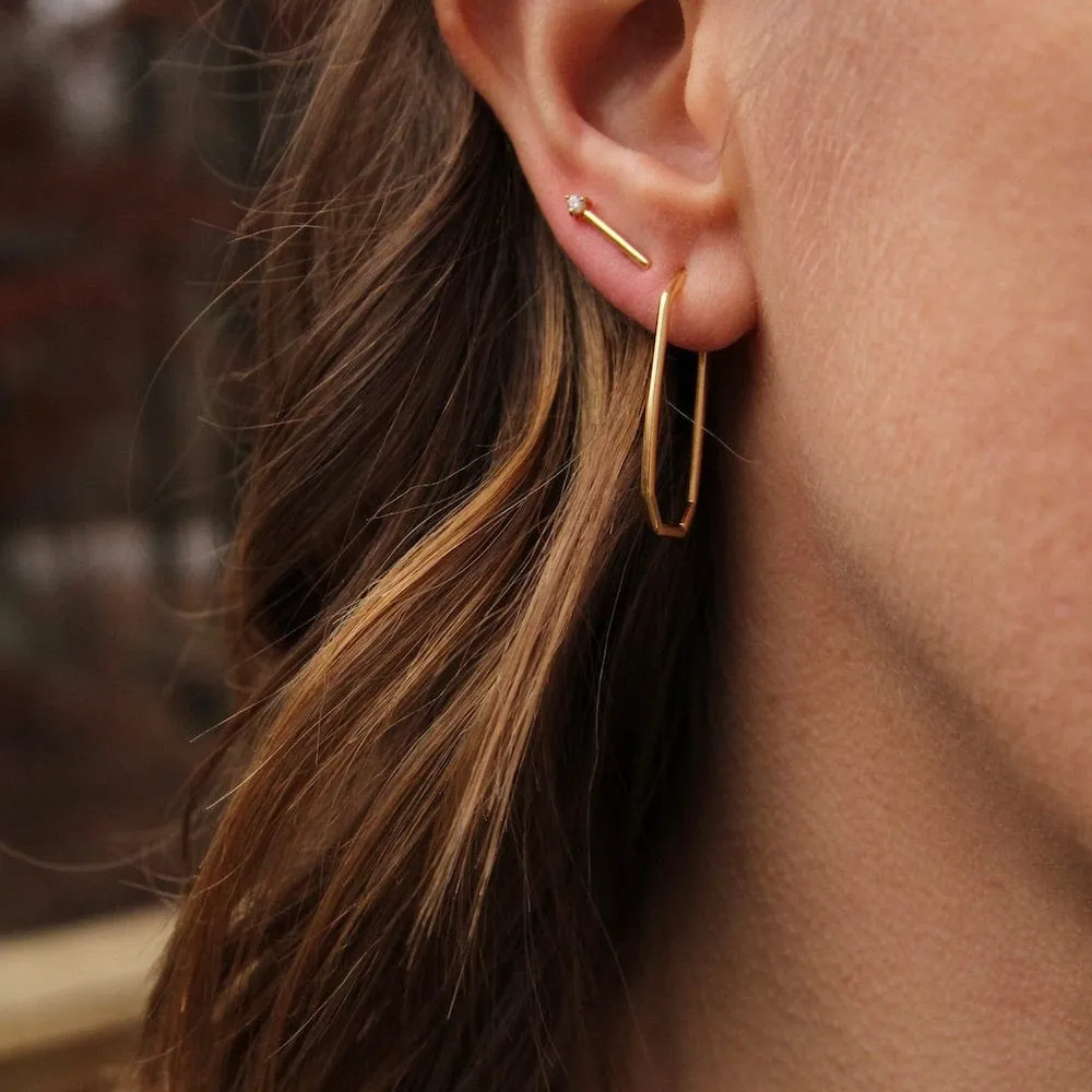 Long Hex Hoop on Post - Gold Vermeil