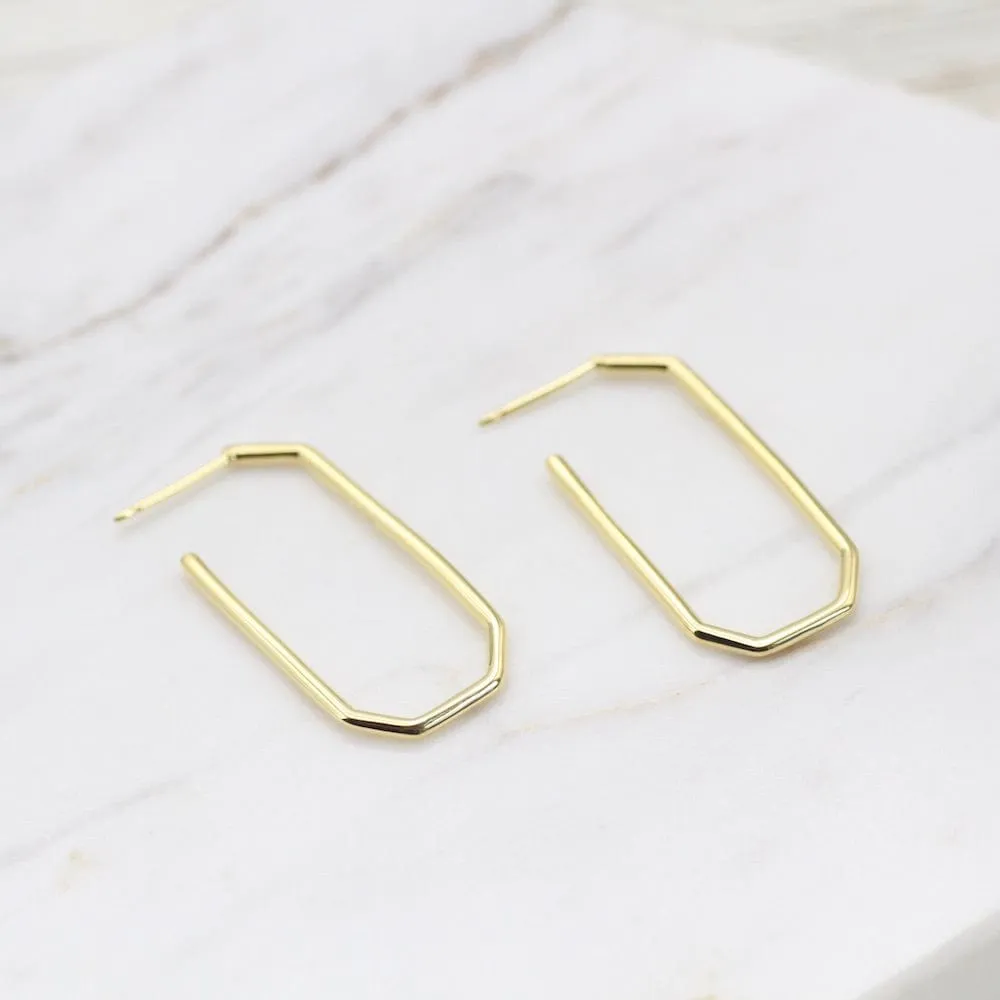 Long Hex Hoop on Post - Gold Vermeil