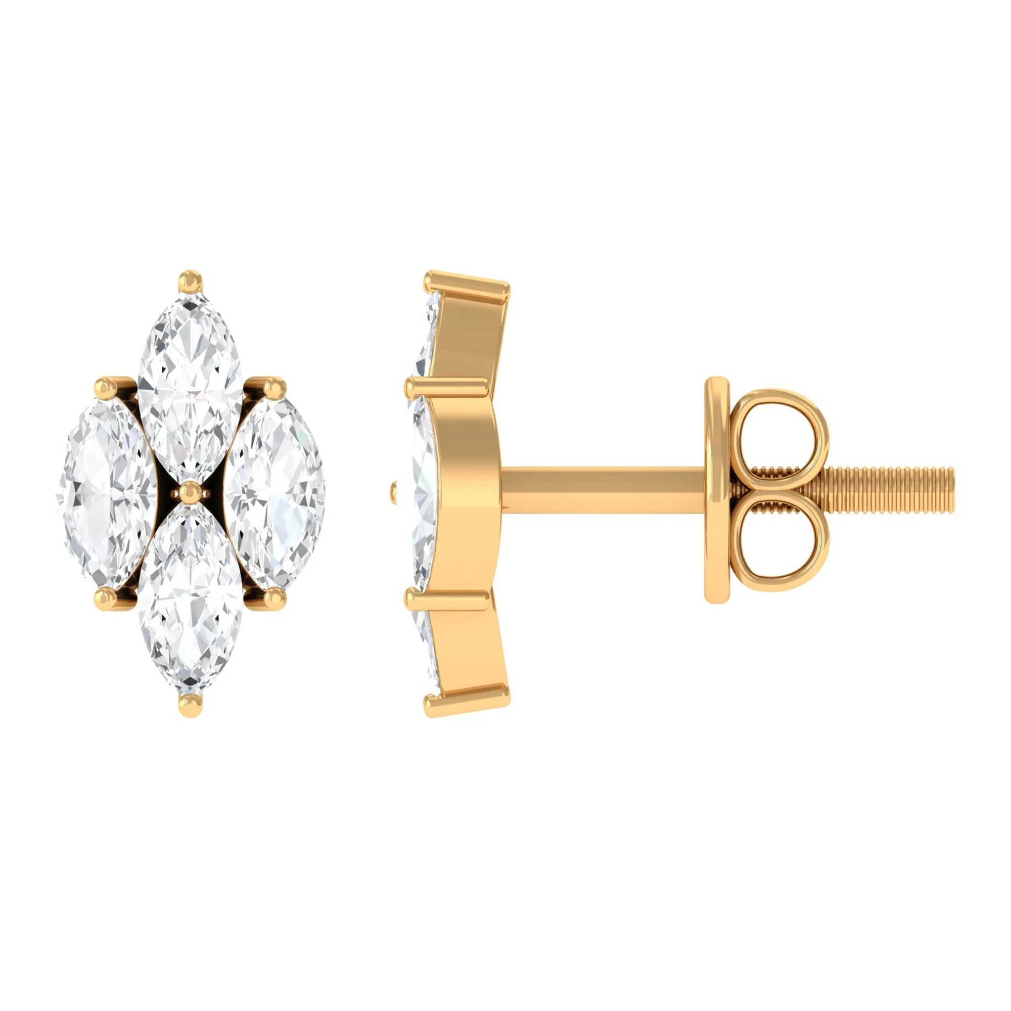 Marquise Cut Real Diamond Cluster Stud Earrings