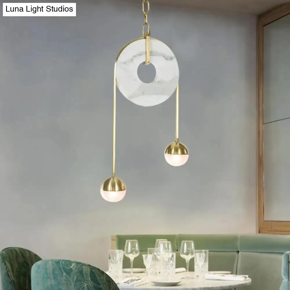 Modern Gold Pendant Light with White Glass LED, Pull-chain and 2 Lights