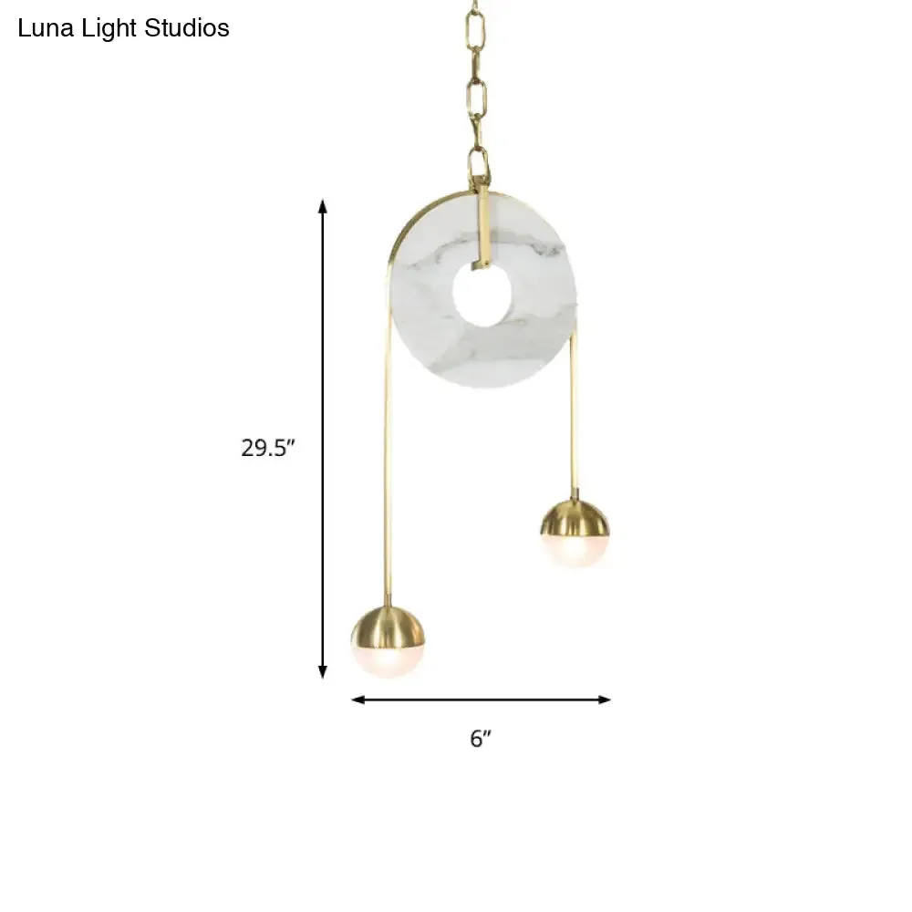 Modern Gold Pendant Light with White Glass LED, Pull-chain and 2 Lights