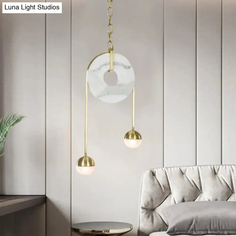 Modern Gold Pendant Light with White Glass LED, Pull-chain and 2 Lights