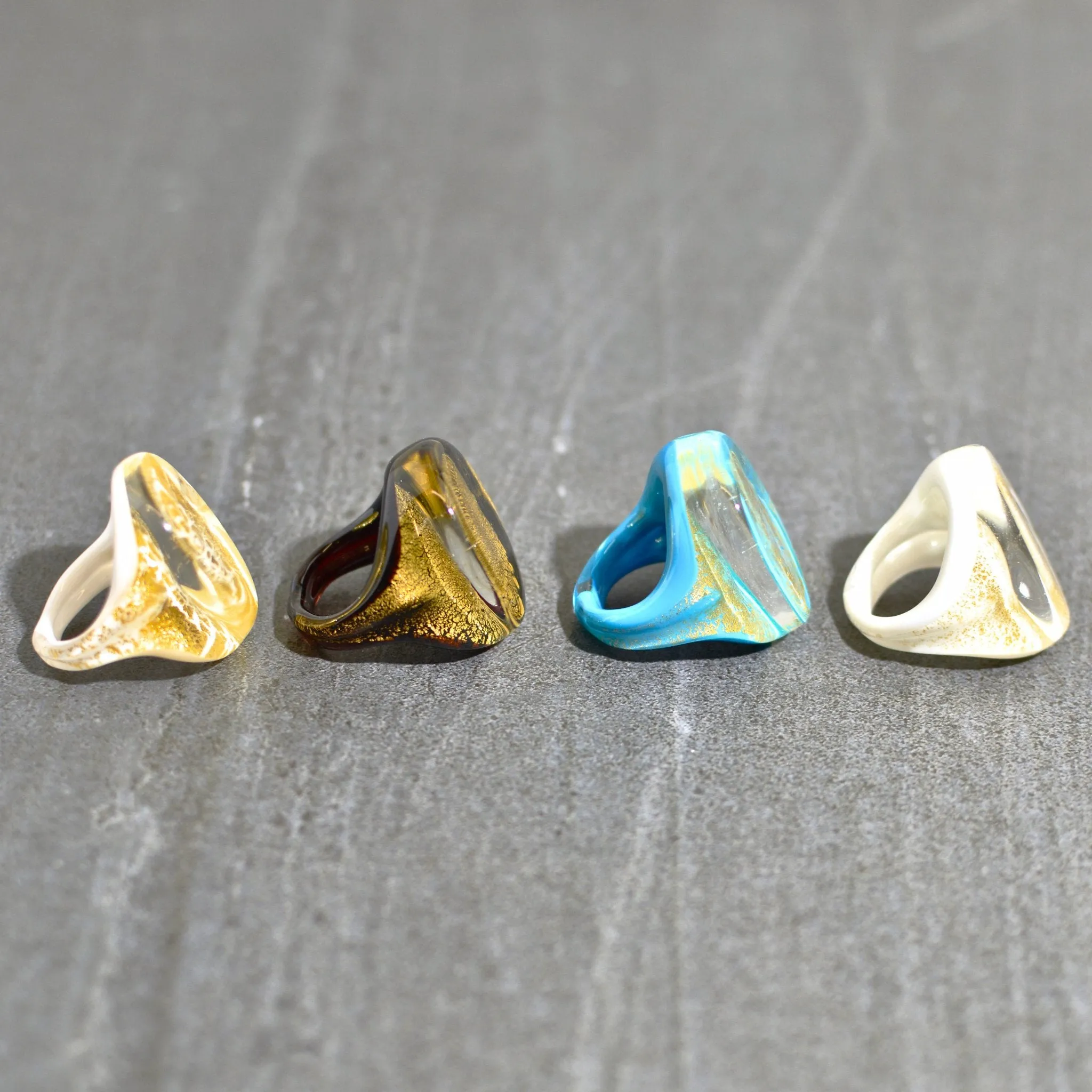 Murano Glass Ovale Large Statement Rings, 24 karat gold