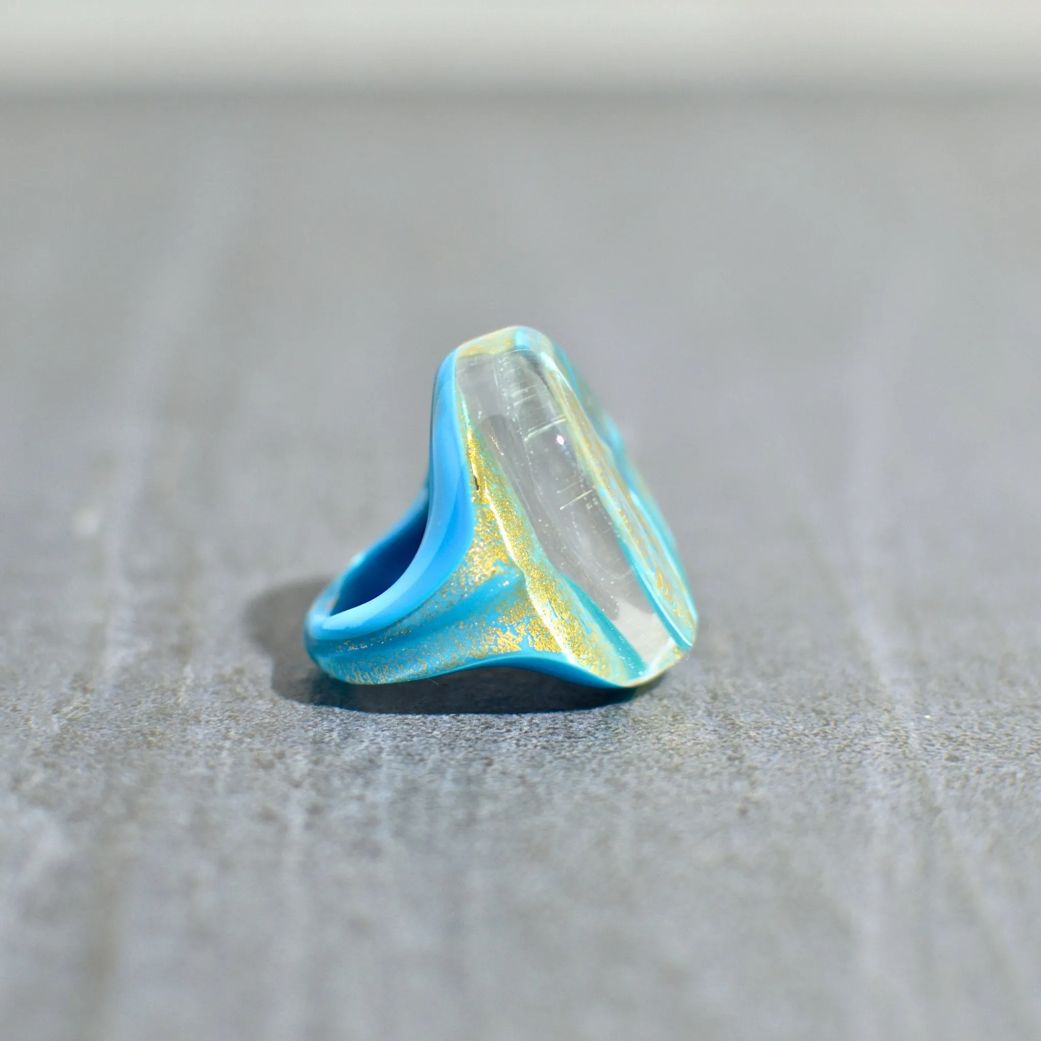 Murano Glass Ovale Large Statement Rings, 24 karat gold
