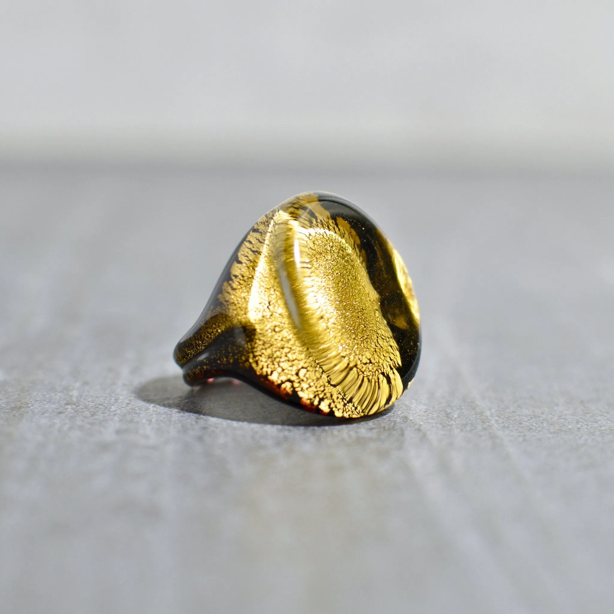 Murano Glass Ovale Large Statement Rings, 24 karat gold