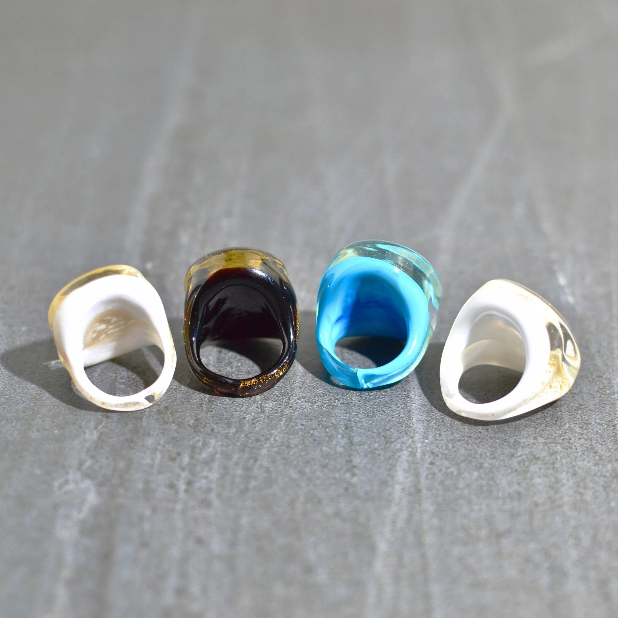 Murano Glass Ovale Large Statement Rings, 24 karat gold