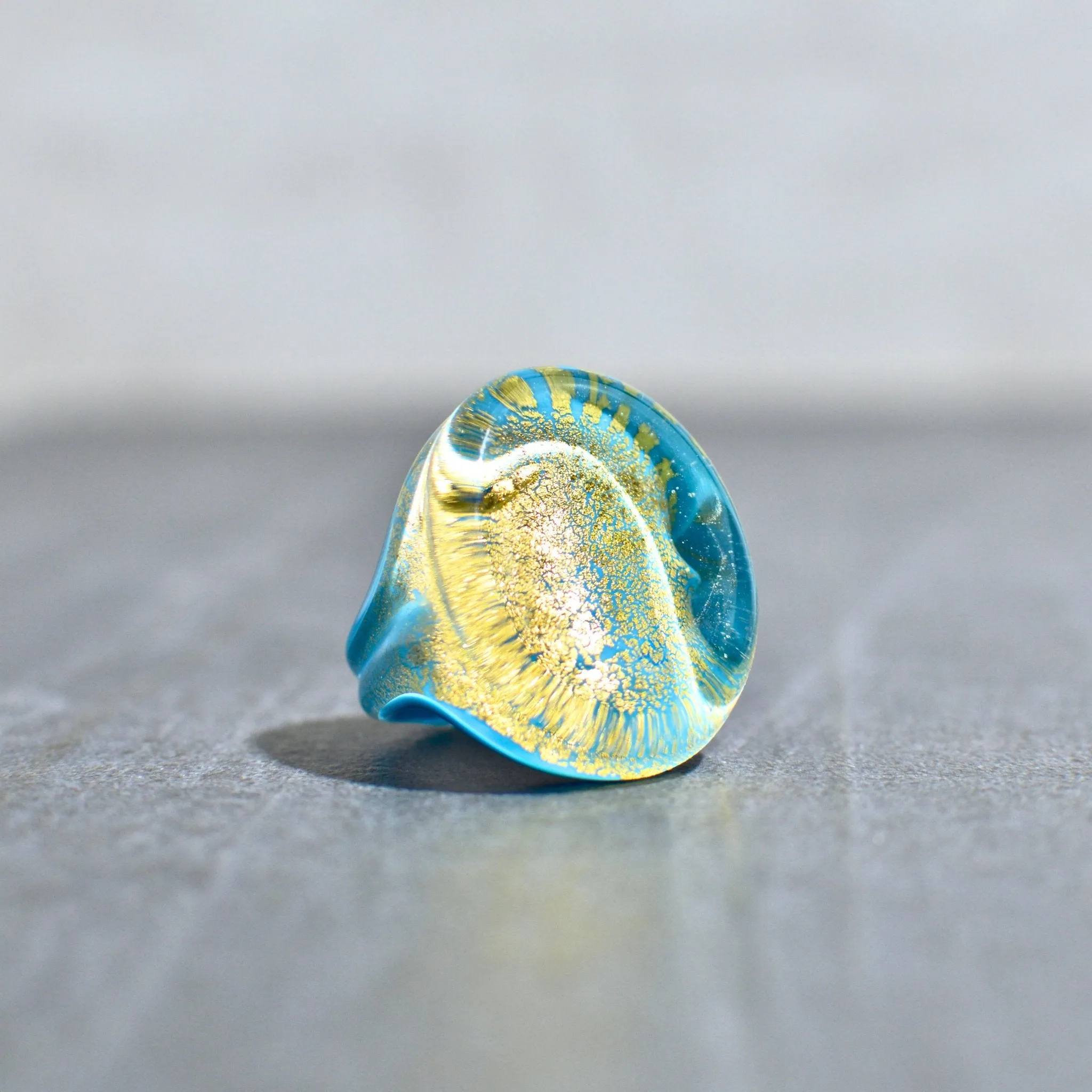 Murano Glass Ovale Large Statement Rings, 24 karat gold