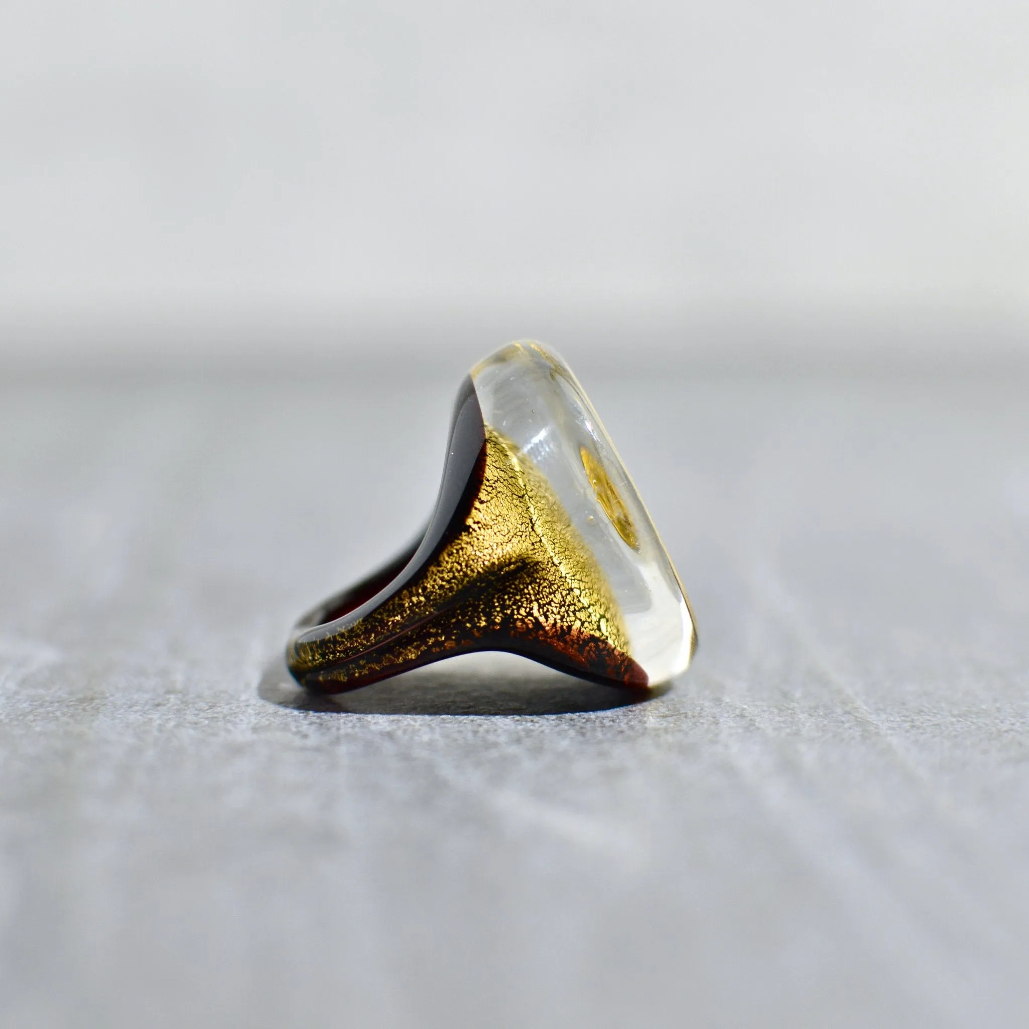 Murano Glass Ovale Large Statement Rings, 24 karat gold
