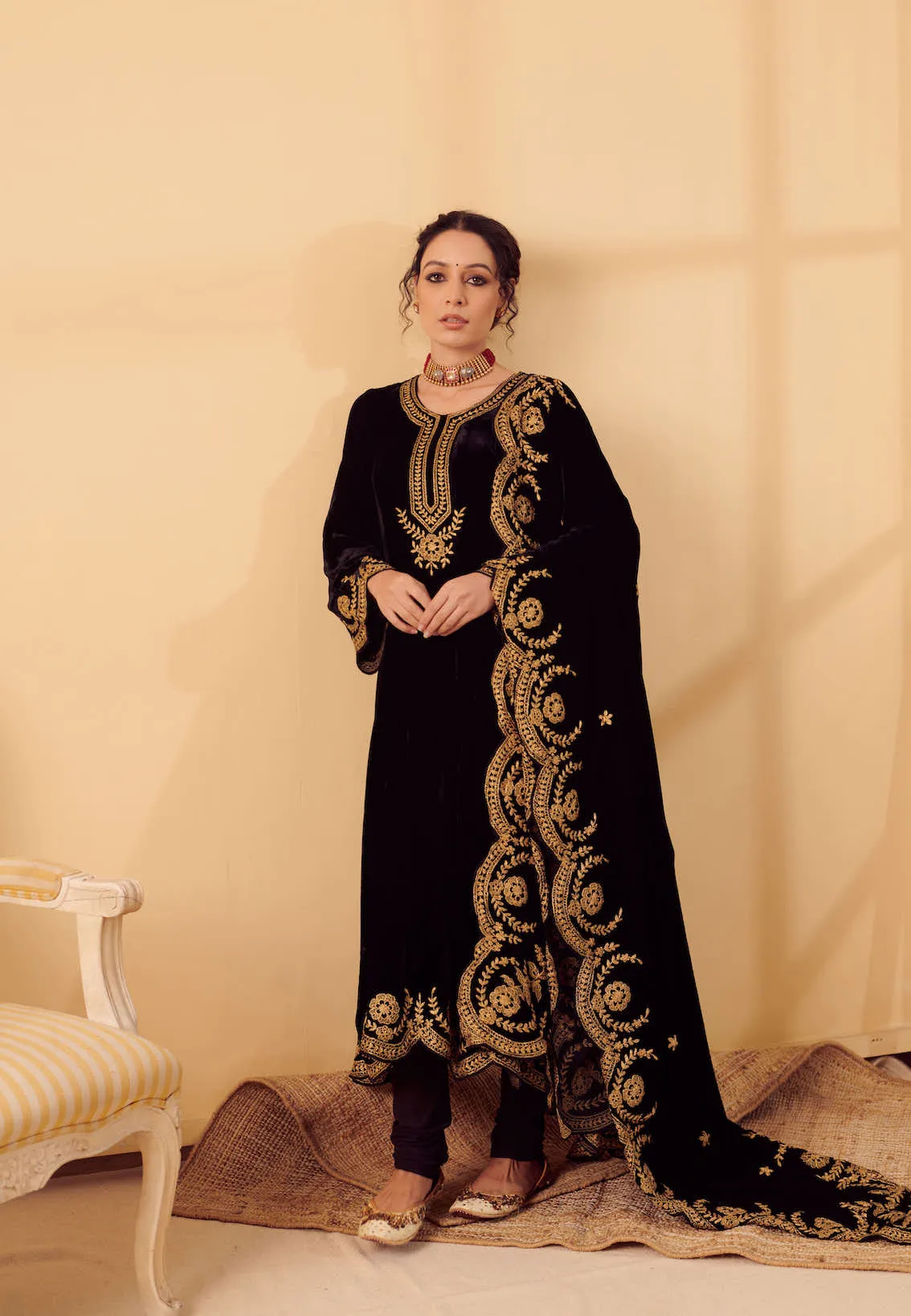 Naveli Black Zari Embroidered Anarkali Set