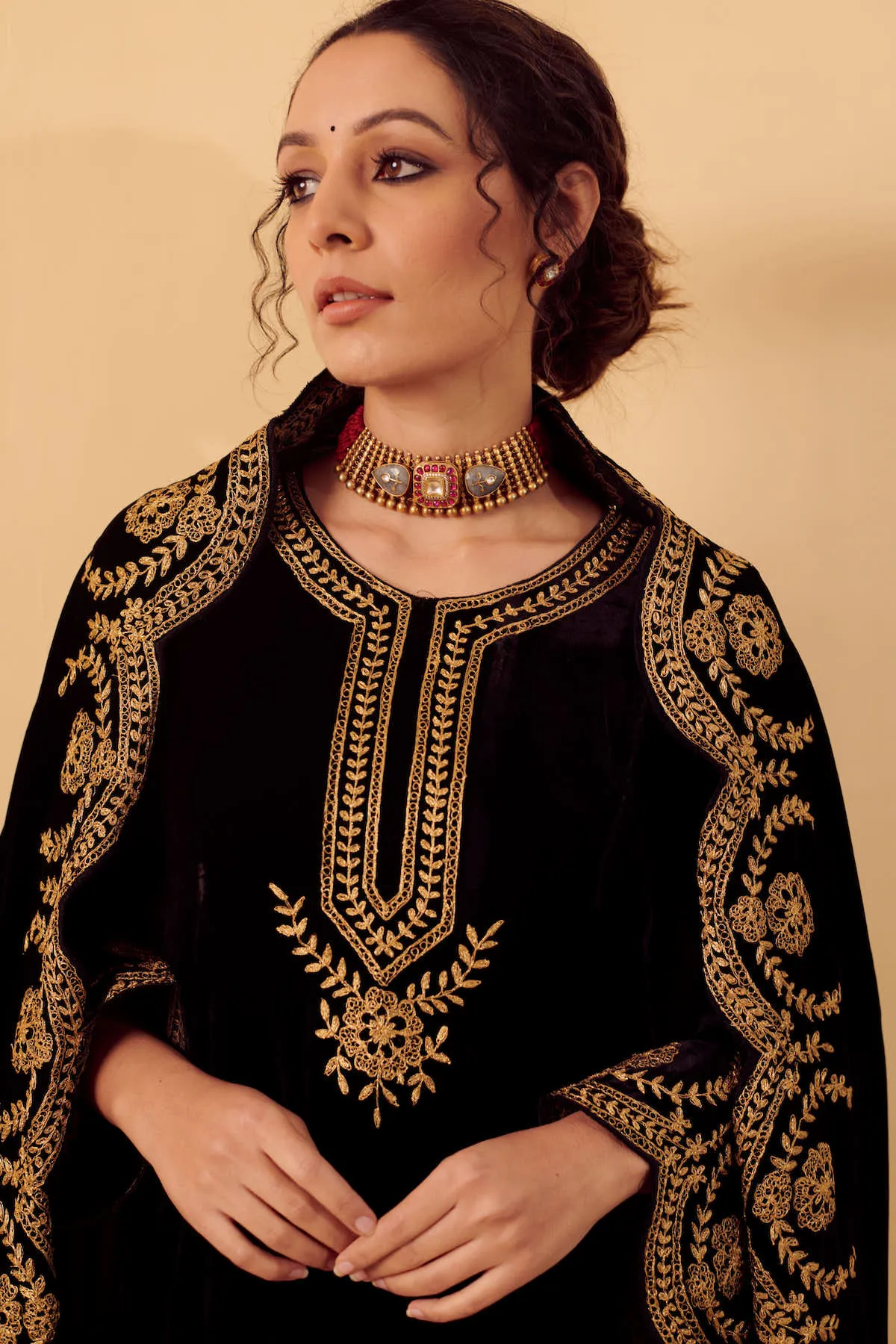 Naveli Black Zari Embroidered Anarkali Set