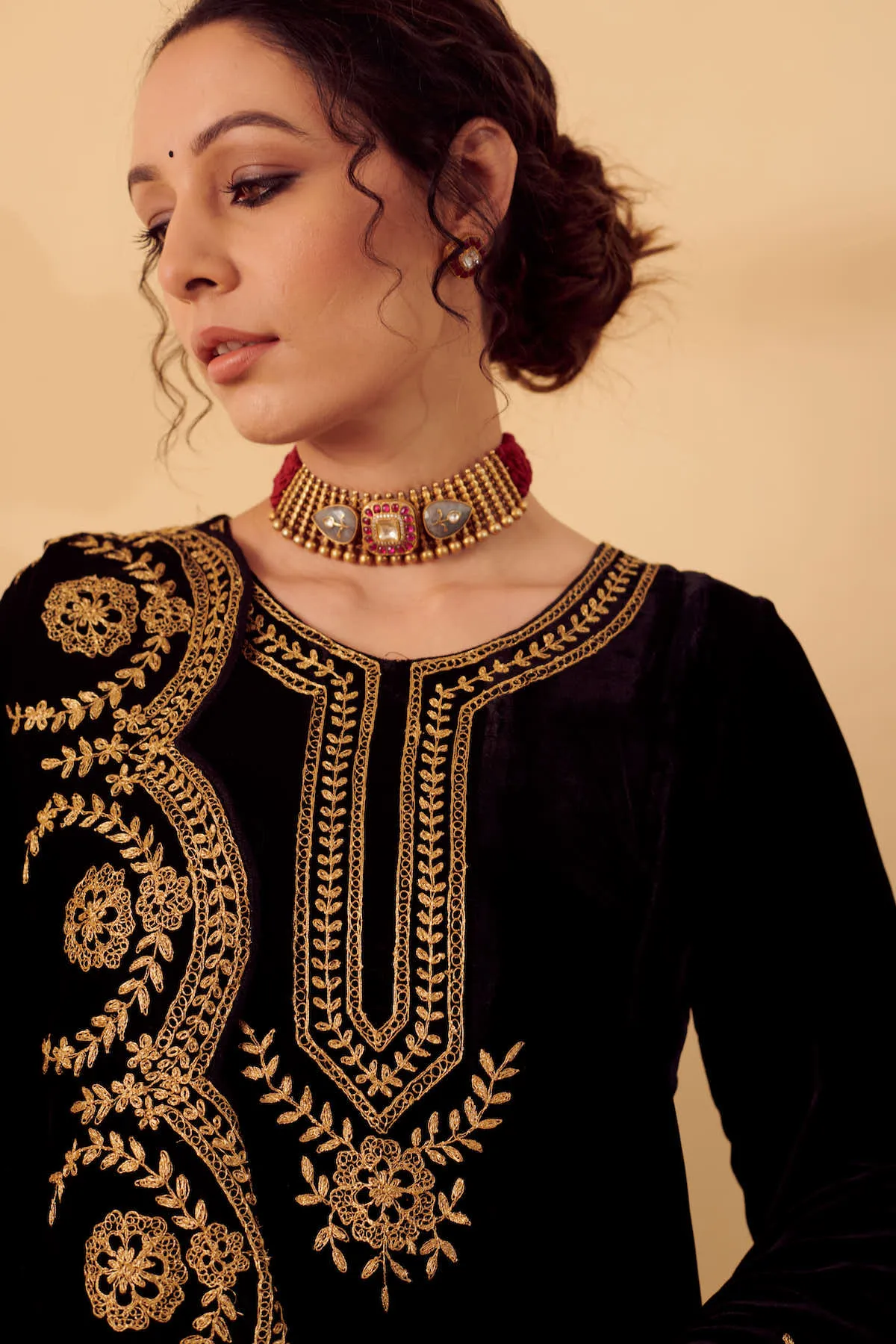 Naveli Black Zari Embroidered Anarkali Set