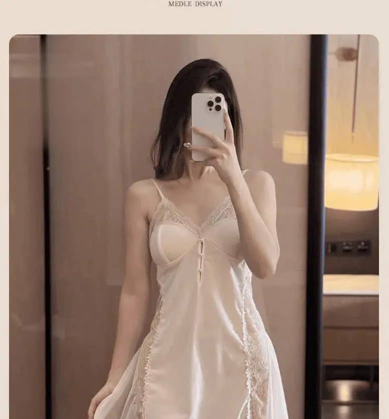 New Plus Size Velvet Lurex Same Style Nightdress Sequin Pearl Strap Sexy Sheer Robe Pajama Set
