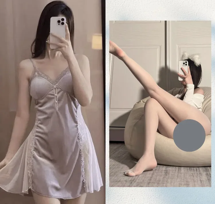 New Plus Size Velvet Lurex Same Style Nightdress Sequin Pearl Strap Sexy Sheer Robe Pajama Set