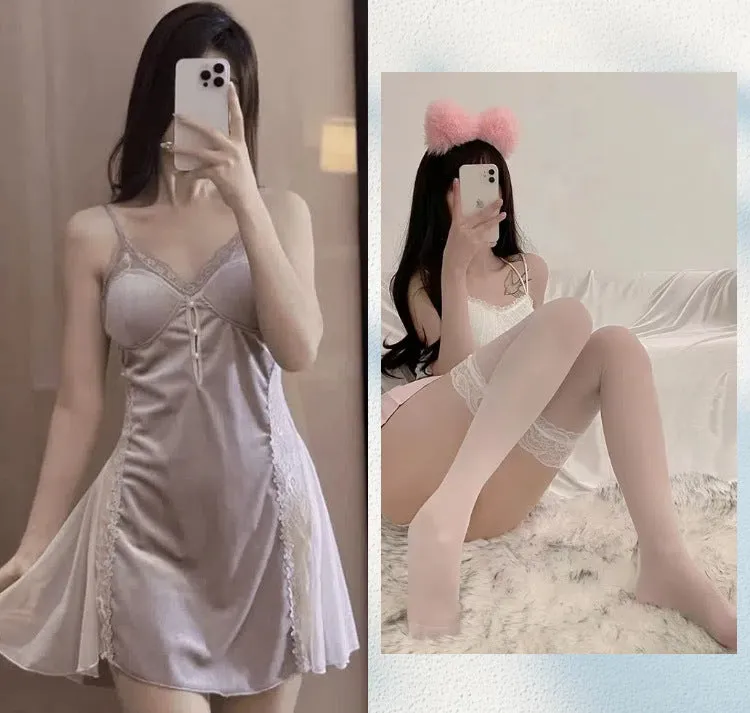 New Plus Size Velvet Lurex Same Style Nightdress Sequin Pearl Strap Sexy Sheer Robe Pajama Set