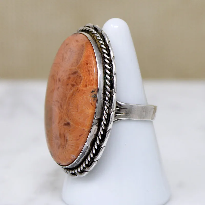 Petrified Coral in Glorious Sterling Silver Statement Ring