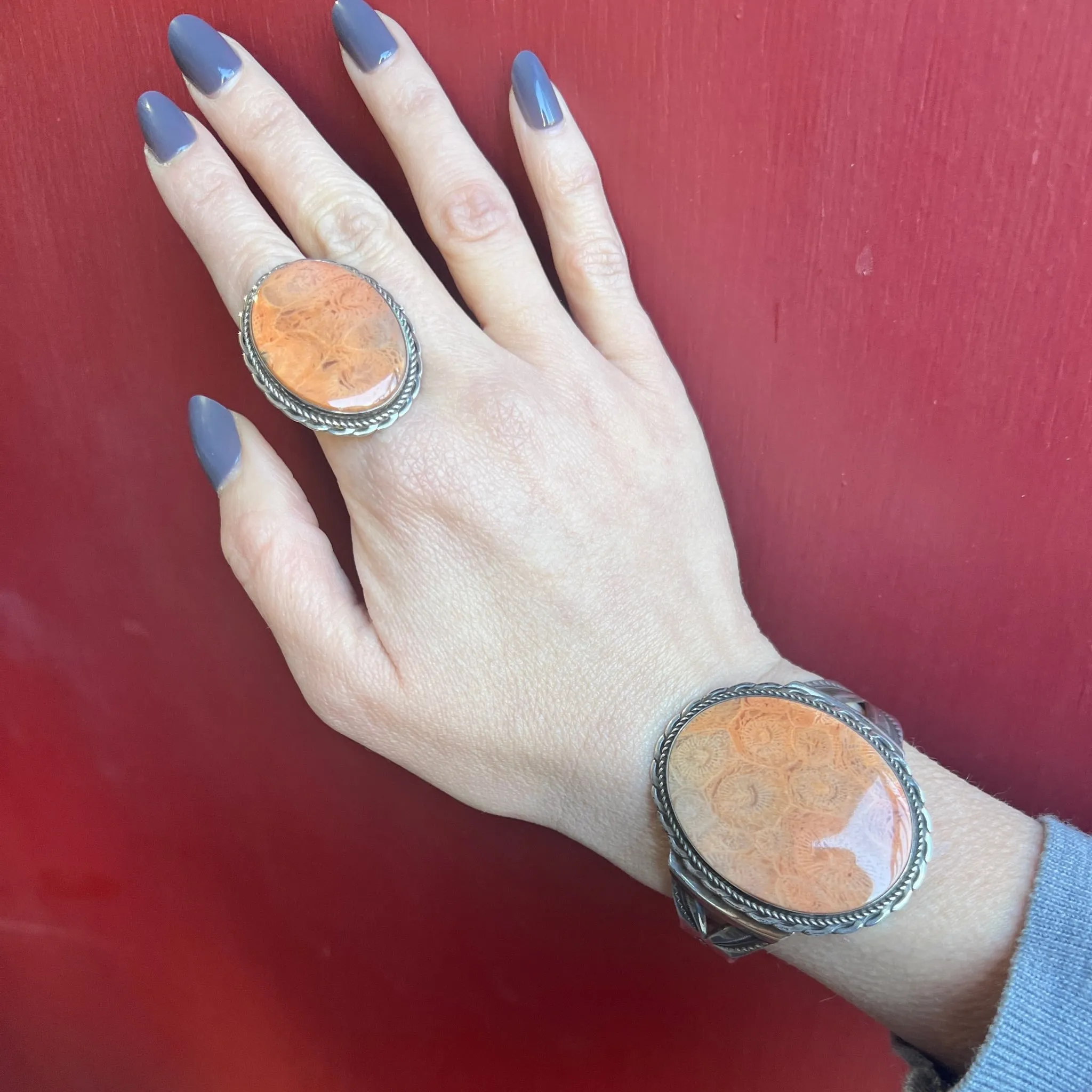 Petrified Coral in Glorious Sterling Silver Statement Ring