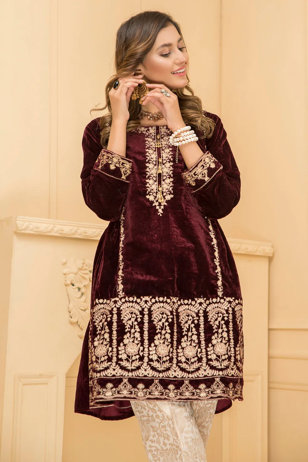 Ready To Wear 2 Pcs Velvet Dress By Zaiwa 01