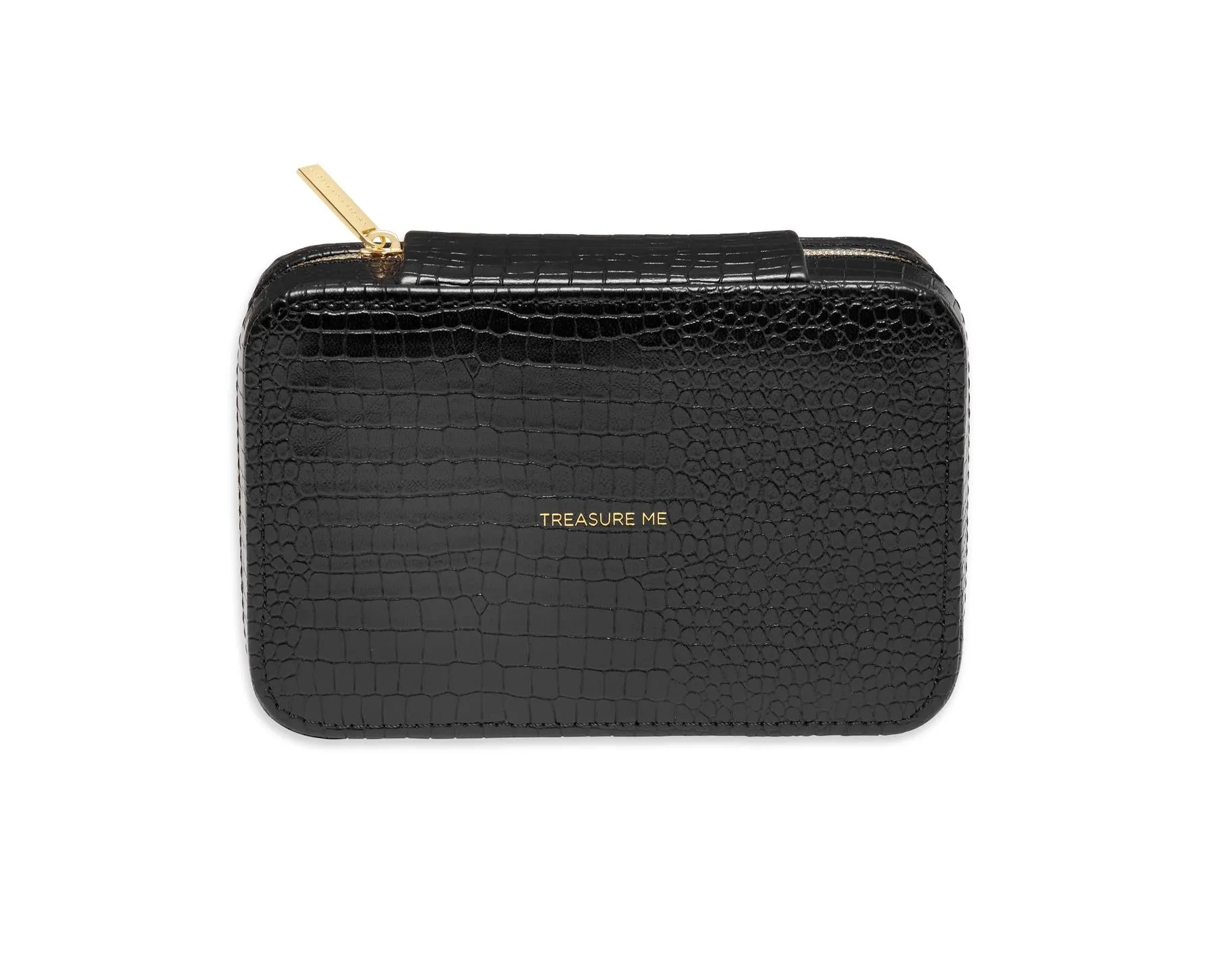 Rectangle Jewellery Box/Case - Black Croc Embossed/Treasure Me - 14.5x9.5x5cms - Estella Bartlett