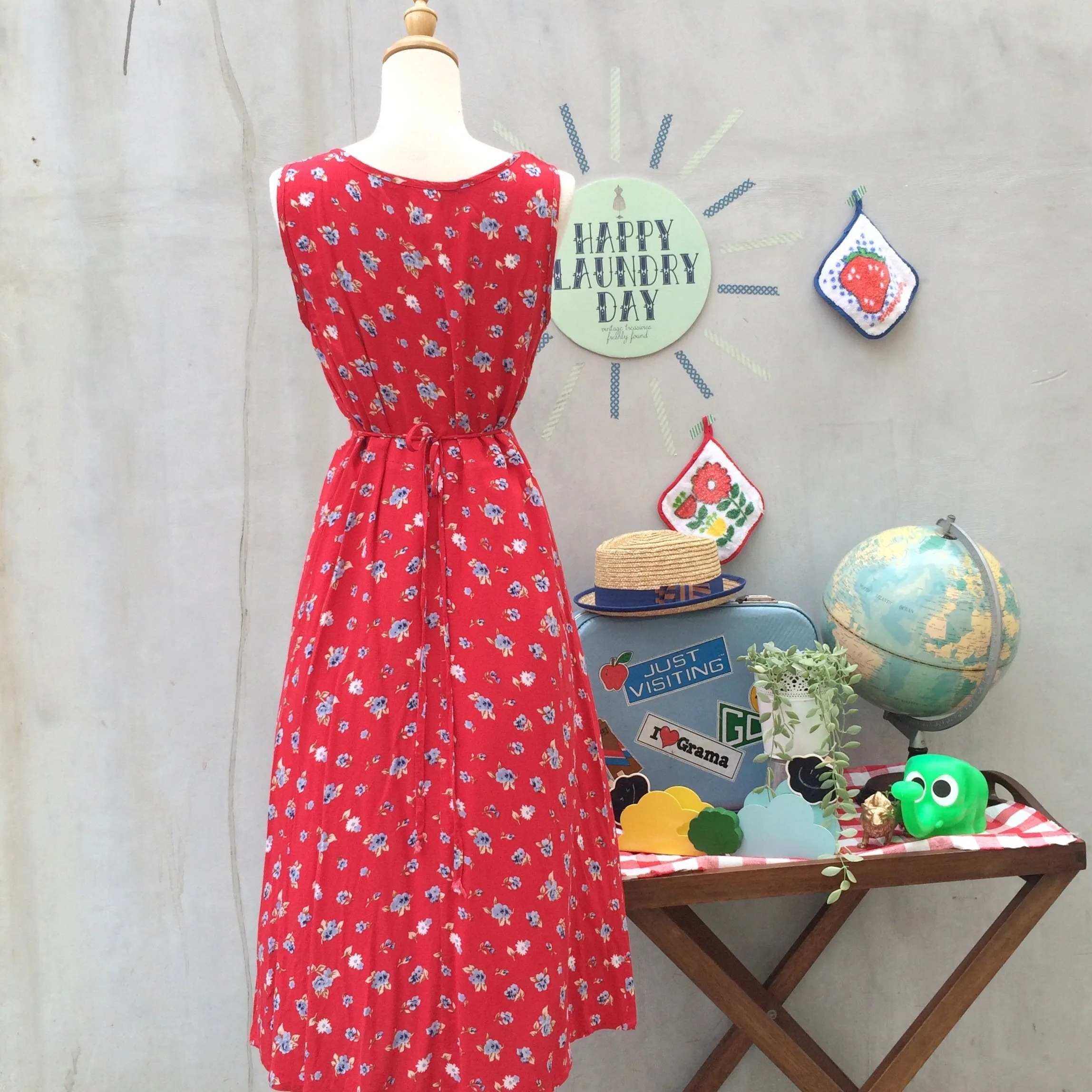Red Hot Chilli Padi | Vintage 1990s grunge punk rock Red flocked floral tank dress