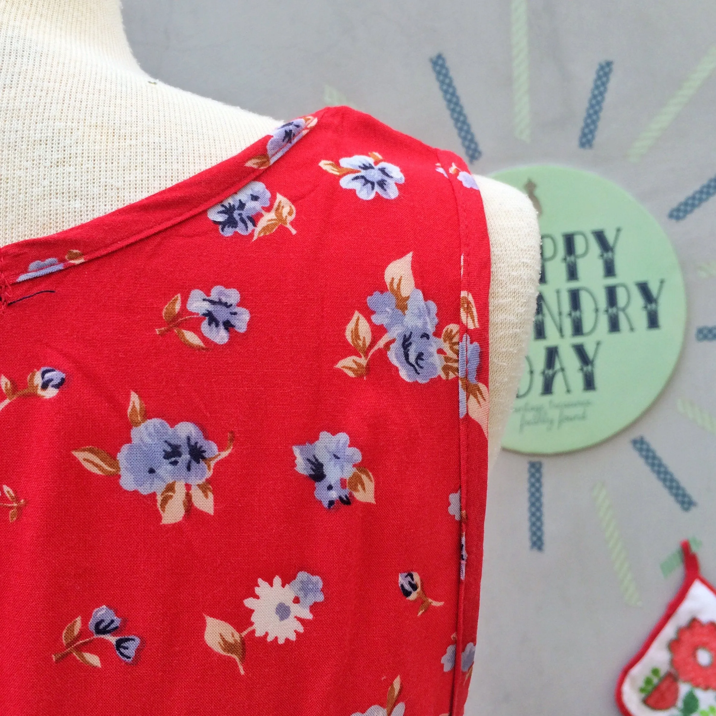 Red Hot Chilli Padi | Vintage 1990s grunge punk rock Red flocked floral tank dress
