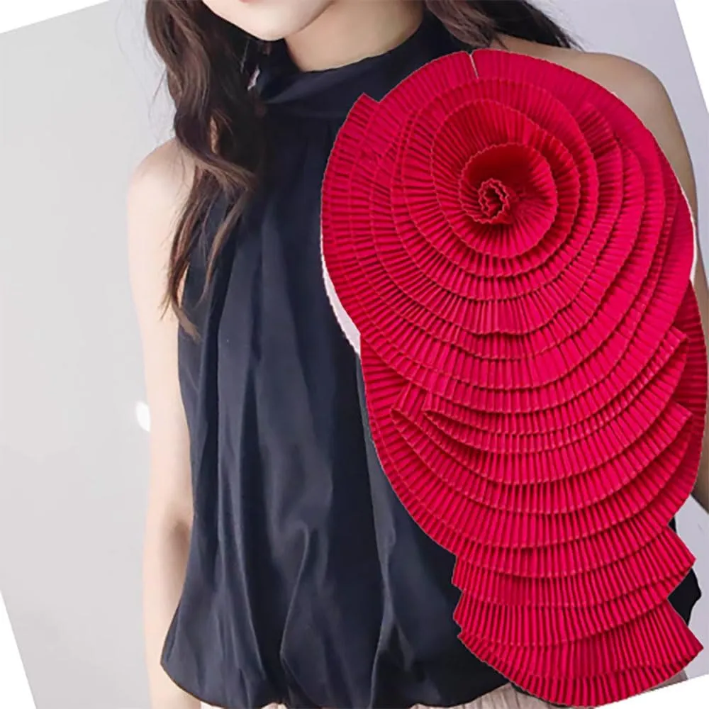 Ruffed Lace Fabric Brooch Pin Big Flower Pleated Chiffon Fabric Appliques Women Shoulder Decoration Trim