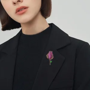 Shining Crystal Violet Rose Flower Brooch for Women Alloy Diamond Floral Brooch Pins Wedding Party Jewelry