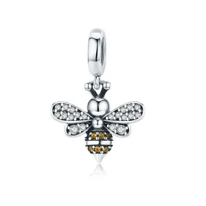 Sparkling Crystal Bee Dangle Charm 925 Sterling Silver