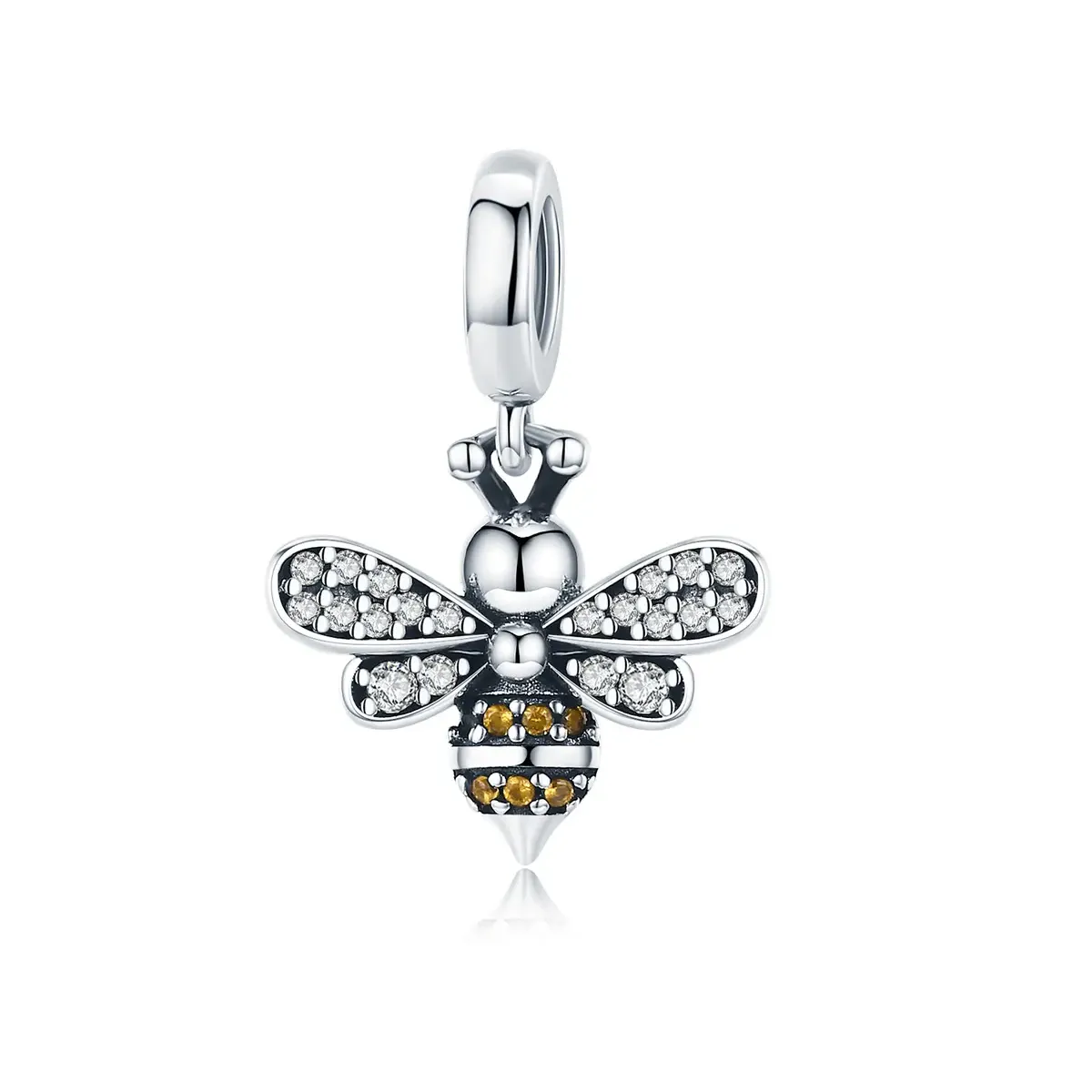 Sparkling Crystal Bee Dangle Charm 925 Sterling Silver