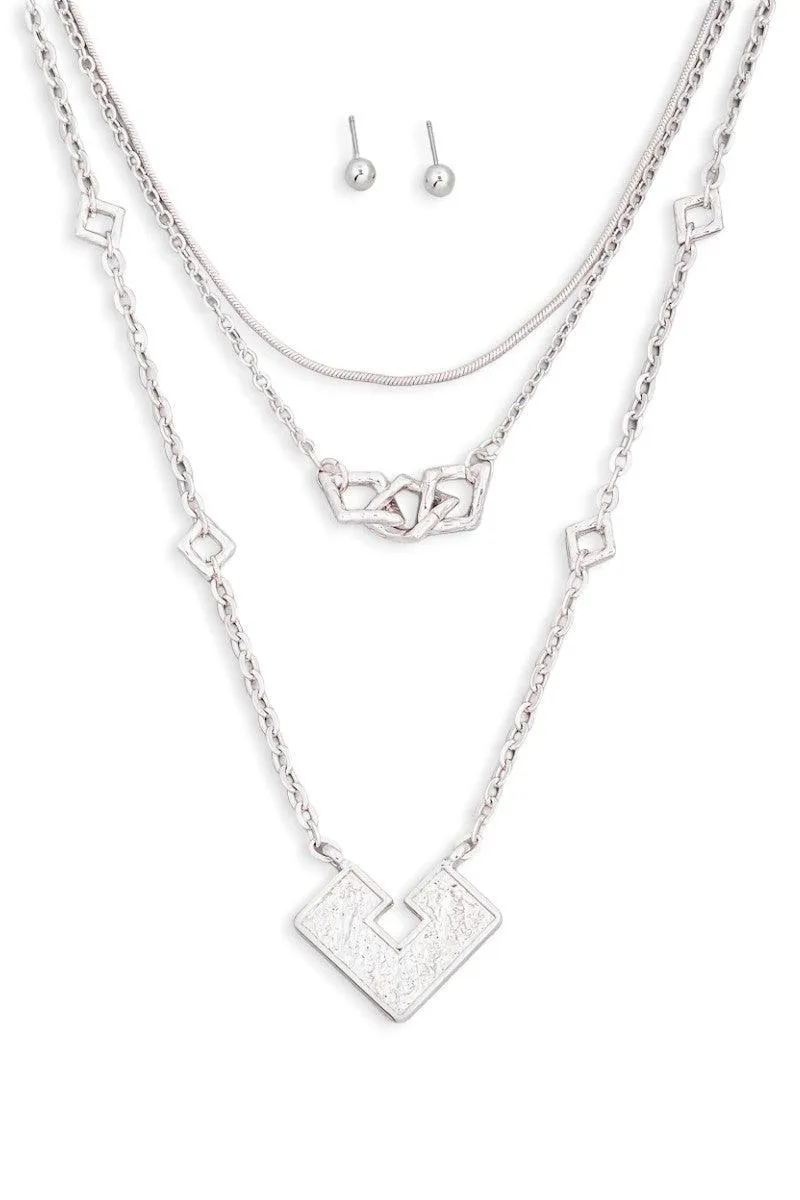 Square Shape Pendant Layered Chain Necklace & Ball Jewelry Sets