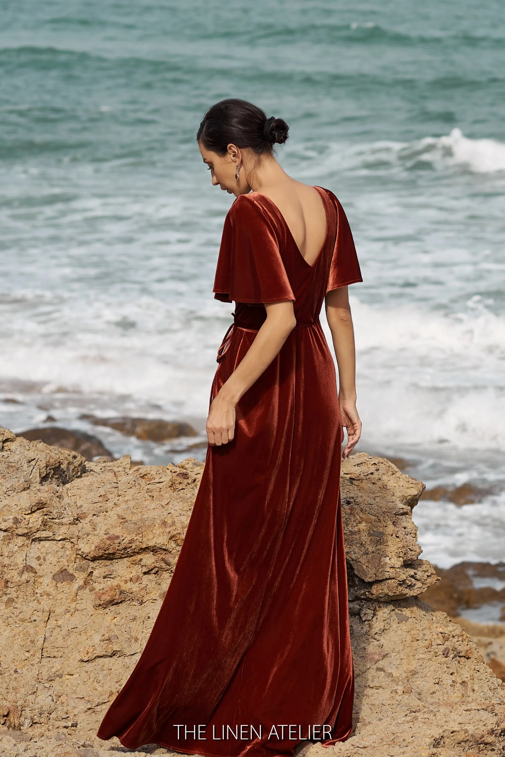 TIFFANY Rust Velvet Wrap Dress