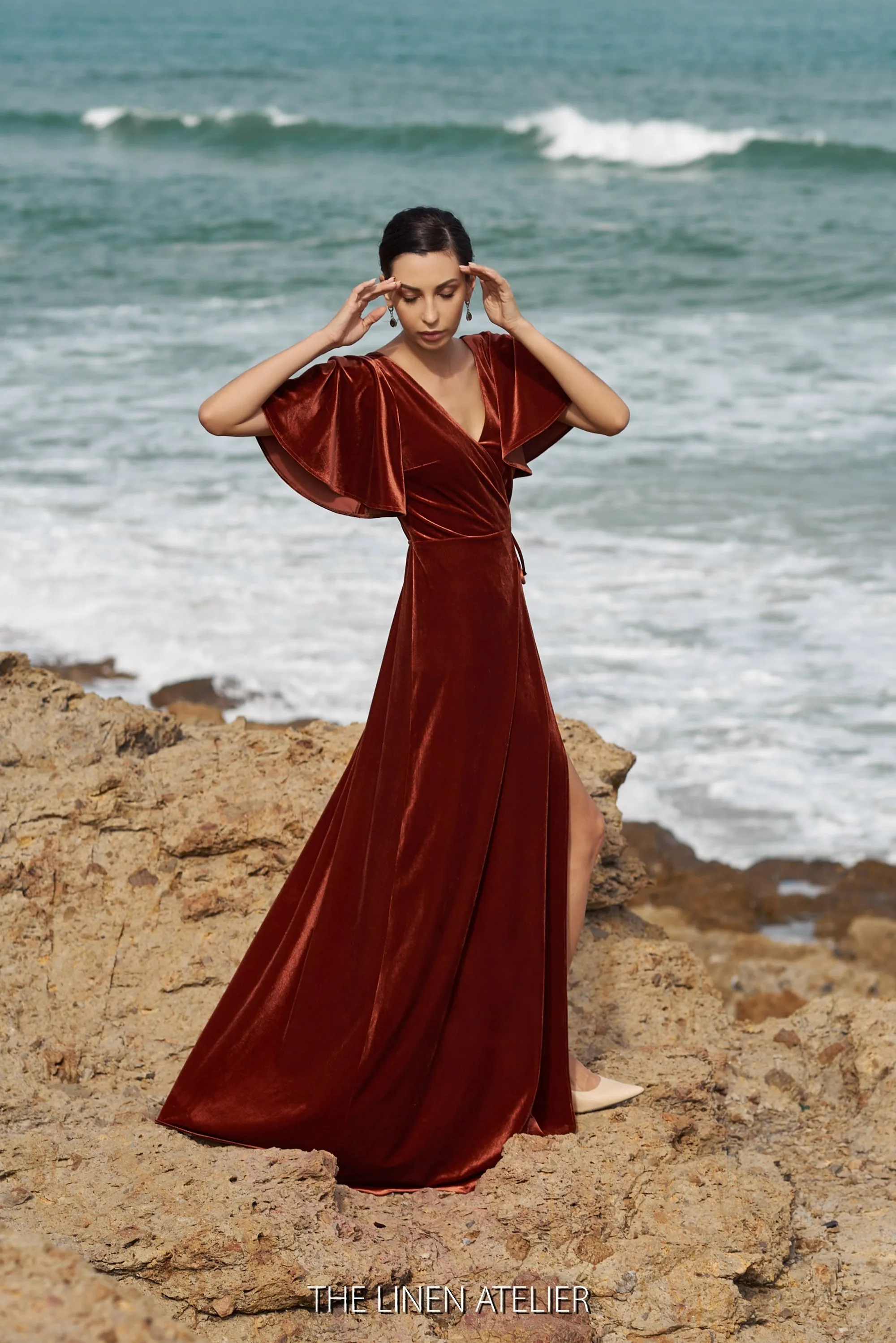 TIFFANY Rust Velvet Wrap Dress