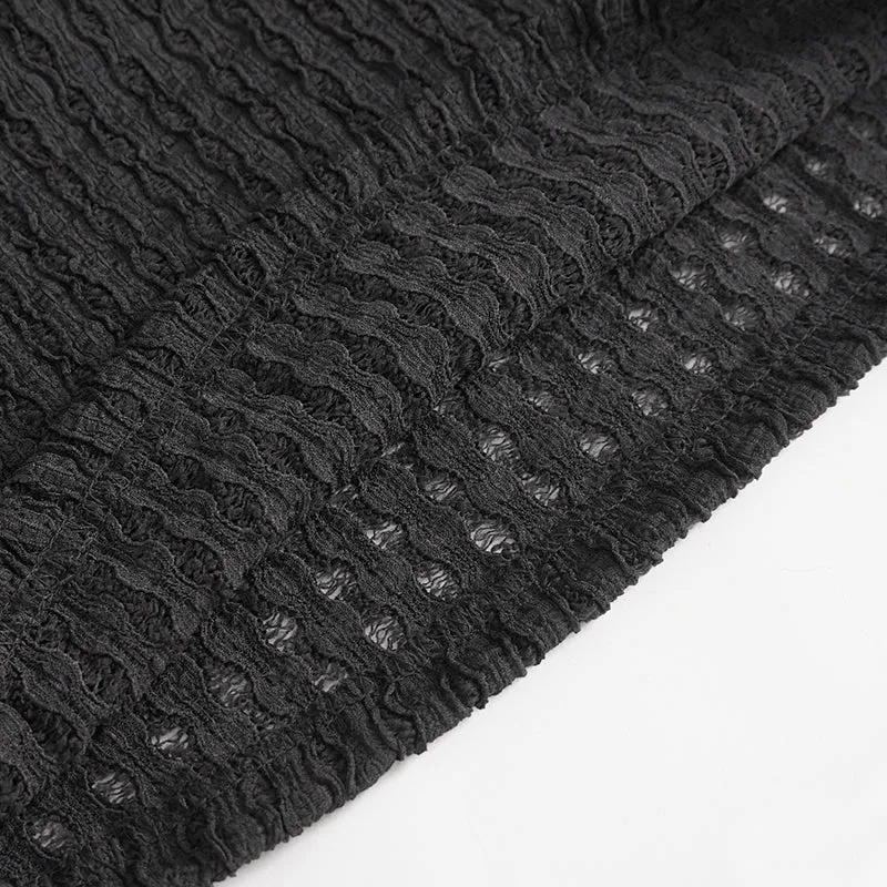 TT265 Punk big diamond mesh striped embossed knitted women's T-shirt