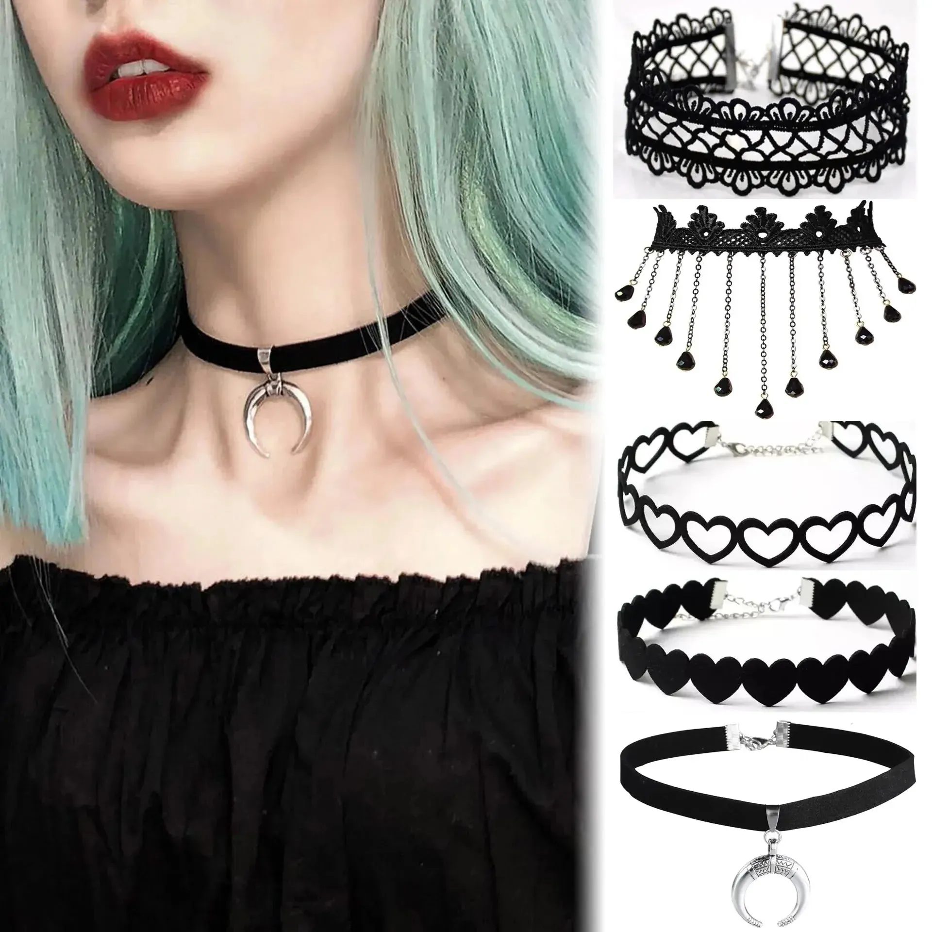 Velvet Fashion Choker Necklace for Women & Girls - Vintage Lace Necklace with Pendants