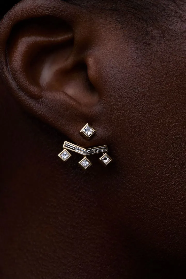 Vibrations Single Drop Fringe Earrings in Diamond