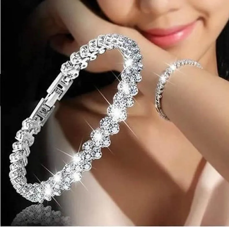 Women’S Silver Crystal Heart Charm Bracelet Special