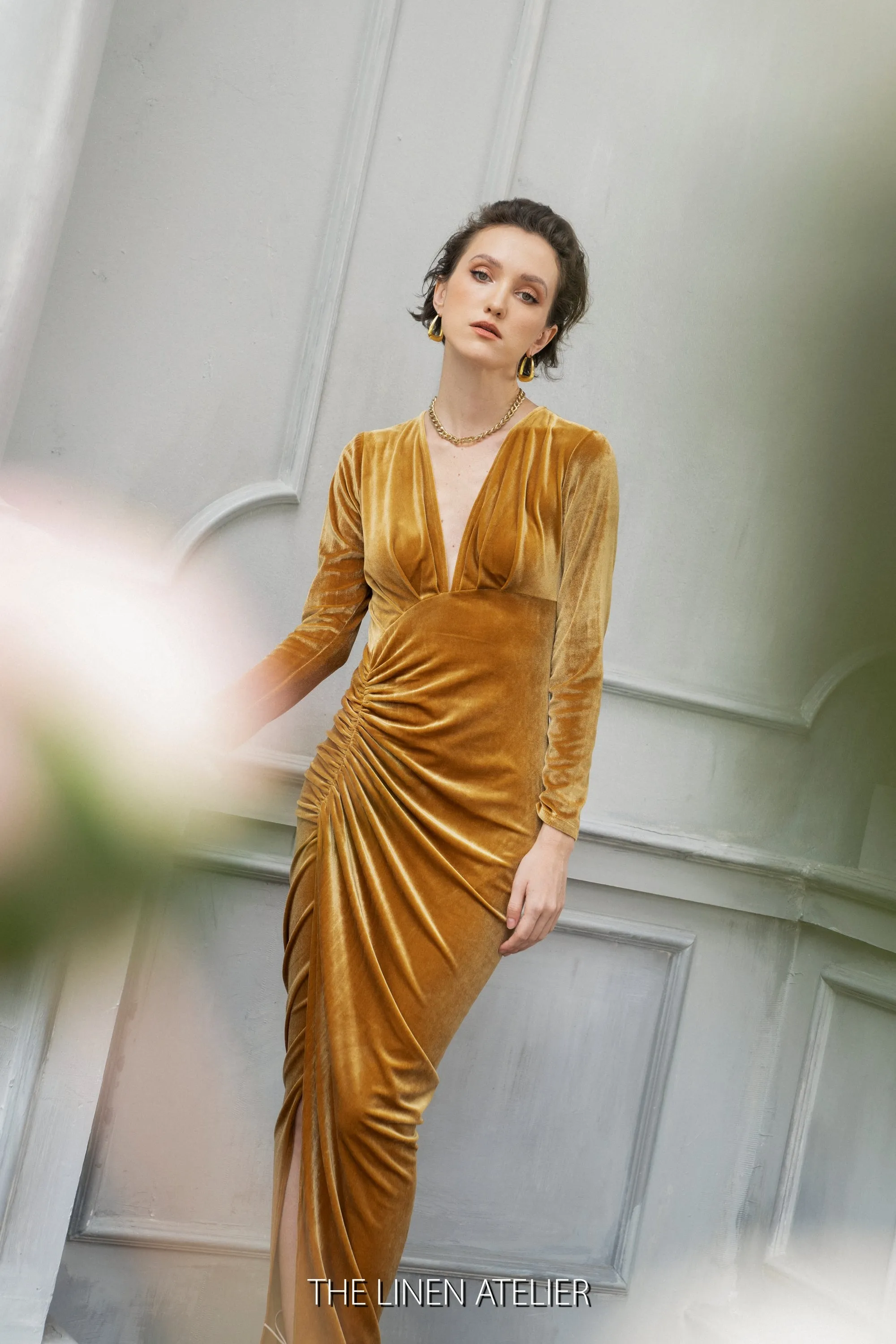 YULIA Wedding Guest Velvet Dress