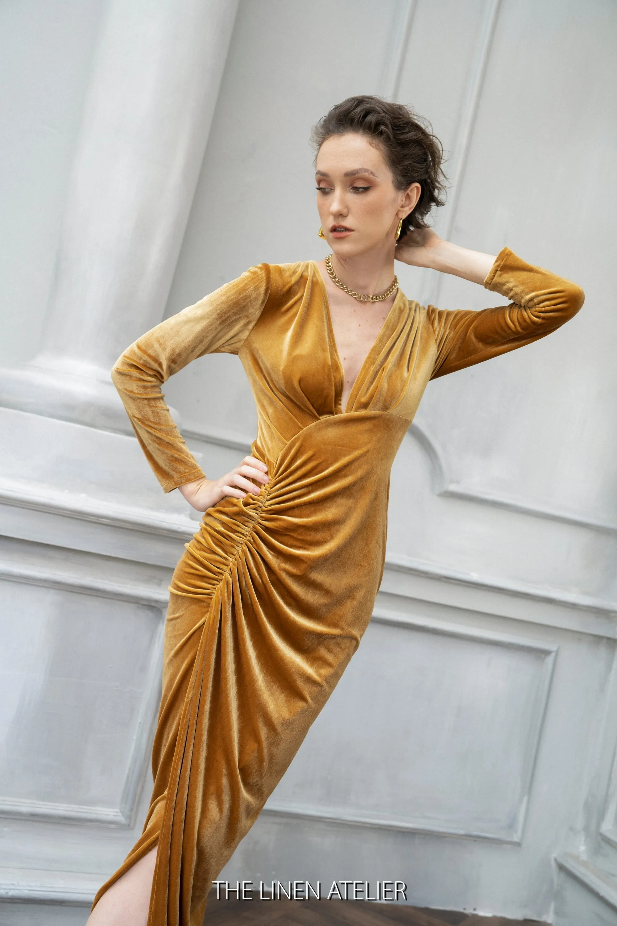 YULIA Wedding Guest Velvet Dress